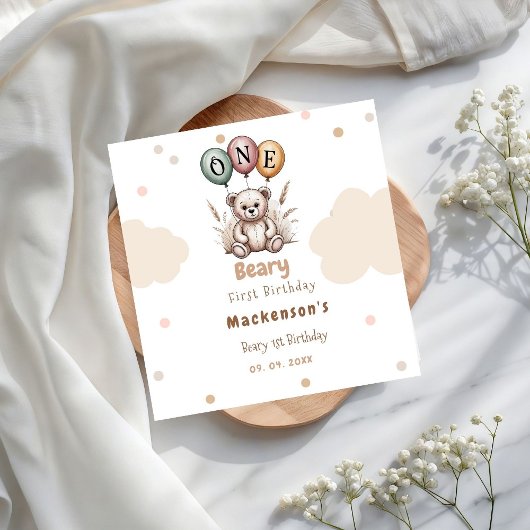 Beary First Balloon Boy 1st Birthday Teddy Bear Servet