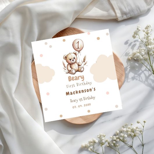 Beary First Balloon Boy 1st Birthday Teddy Bear Servet