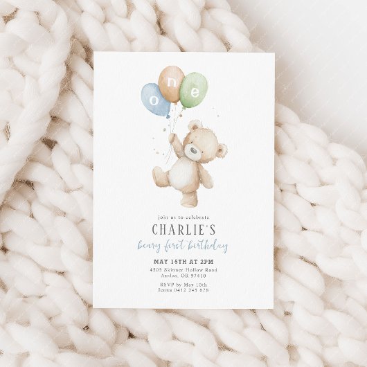 Beary First Balloon Boy 1st Birthday Teddybeer Kaart