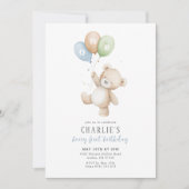 Beary First Balloon Boy 1st Birthday Teddybeer Kaart (Voorkant)