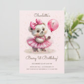Beary First Birthday Ballerina Beer Kaart (Staand voorkant)