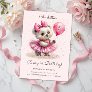 Beary First Birthday Ballerina Beer Kaart