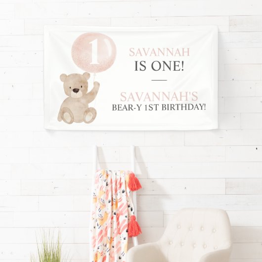 Beary First Birthday Beer Banner Backdrop (Insitu)