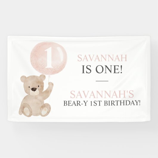 Beary First Birthday Beer Banner Backdrop (Horizontaal)