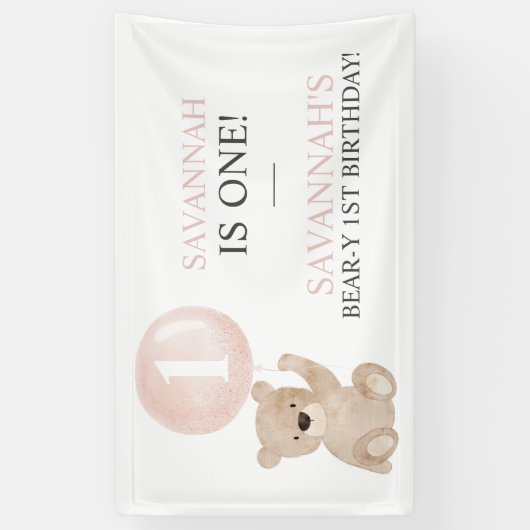 Beary First Birthday Beer Banner Backdrop (Verticaal)