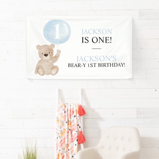 Beary First Birthday Beer Banner Backdrop (Insitu)
