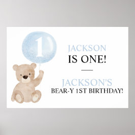 Beary First Birthday Beer Banner Backdrop Poster