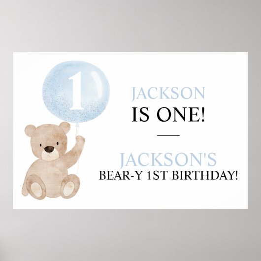 Beary First Birthday Beer Banner Backdrop Poster (Voorkant)