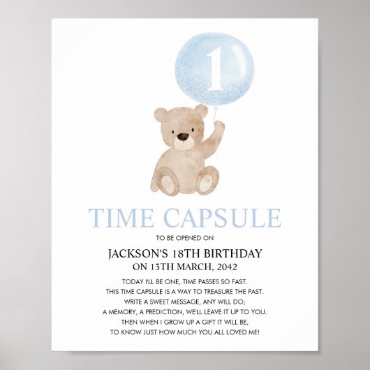 Beary First Birthday Blue Beer Time Capsule Poster (Voorkant)