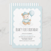 Beary First Birthday Blue Teddy Bear  Kaart (Voorkant / Achterkant)