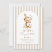 Beary First Birthday Boy Invitation Kaart (Voorkant)