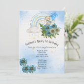 Beary First Birthday Boy Rainbow Boho Beer Kaart (Staand voorkant)