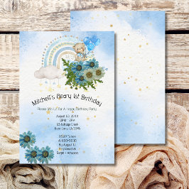 Beary First Birthday Boy Rainbow Boho Beer Kaart