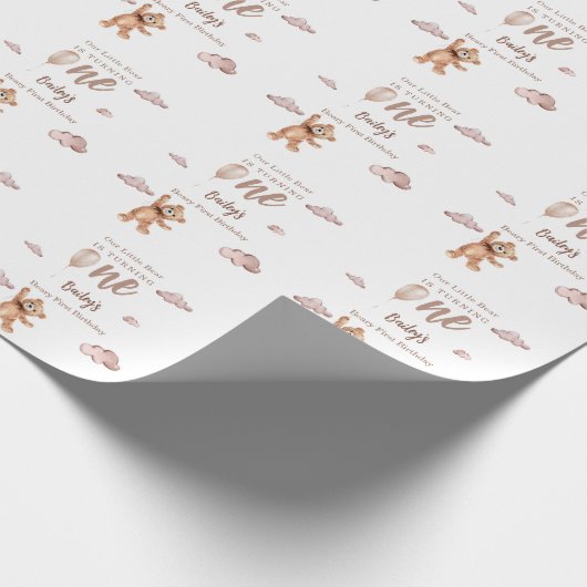 Beary First Birthday Cadeaupapier (Hoek)
