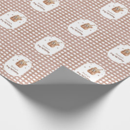 Beary First Birthday Gingham Cadeaupapier