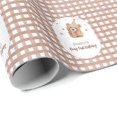 Beary First Birthday Gingham Cadeaupapier (Rol Hoek)