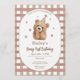Beary First Birthday Gingham Kaart