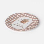 Beary First Birthday Gingham Papieren Bordje (Gekanteld)