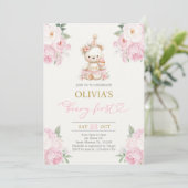 Beary First Birthday Girl Kaart (Staand voorkant)