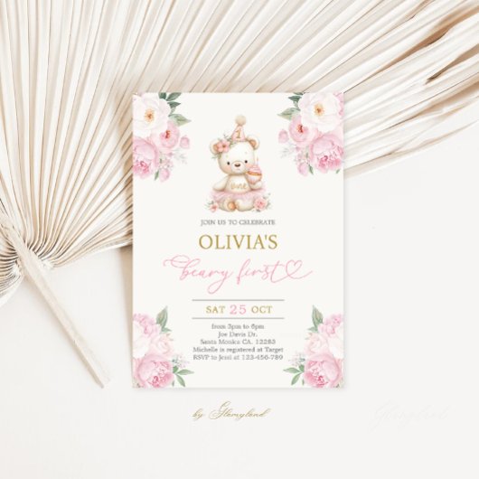 Beary First Birthday Girl Kaart
