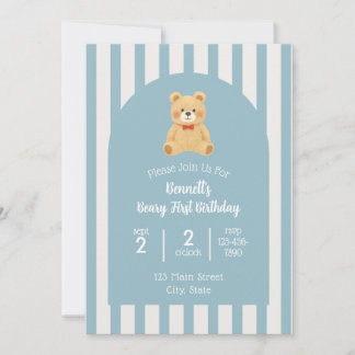 Beary First Birthday Invitation Kaart