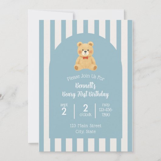 Beary First Birthday Invitation Kaart (Voorkant)