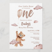 Beary First Birthday Invitation Kaart (Voorkant)