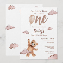Beary First Birthday Invitation Kaart