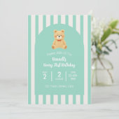 Beary First Birthday Invitation | Teal Kaart (Staand voorkant)