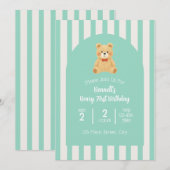 Beary First Birthday Invitation | Teal Kaart (Voorkant / Achterkant)