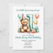 Beary First Birthday Invite, Cute Bear 1st invite Kaart (Voorkant)