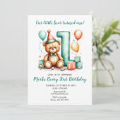 Beary First Birthday Invite, Cute Bear 1st invite Kaart (Staand voorkant)