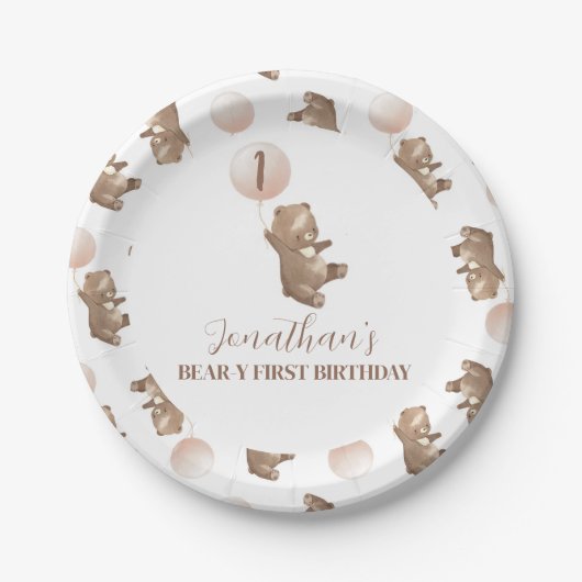 Beary First Birthday Paper Bord (Voorkant)