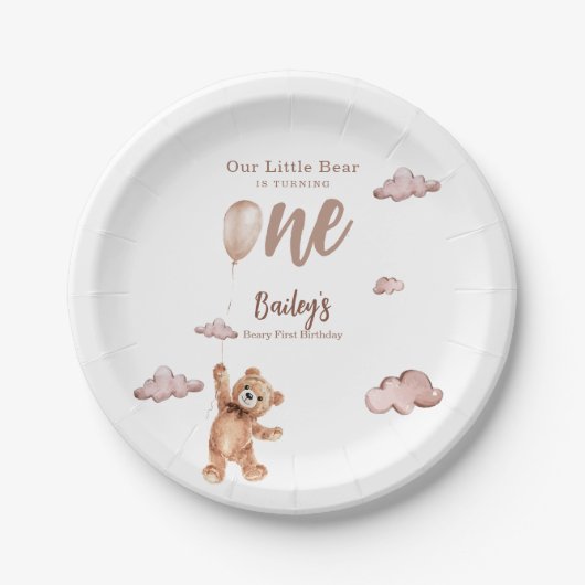Beary First Birthday Papieren Bordje (Voorkant)