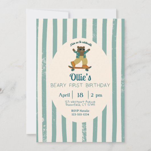Beary First Birthday Party Invitation Kaart (Voorkant)