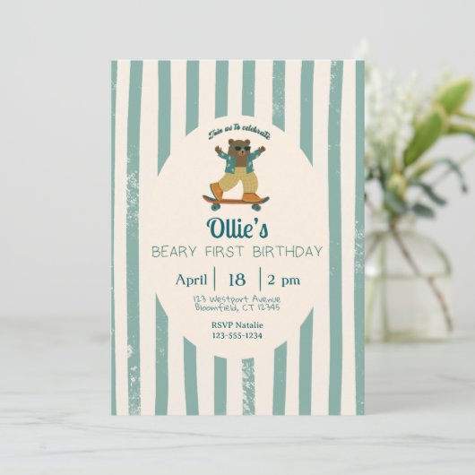 Beary First Birthday Party Invitation Kaart (Staand voorkant)