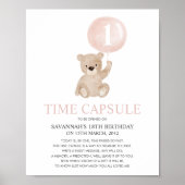 Beary First Birthday Pink Beer Time Capsule Poster (Voorkant)