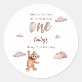 Beary First Birthday Ronde Sticker