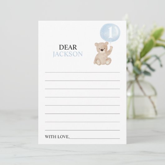 Beary First Birthday Time Capsule Message Card Feestdagenkaart (Staand voorkant)
