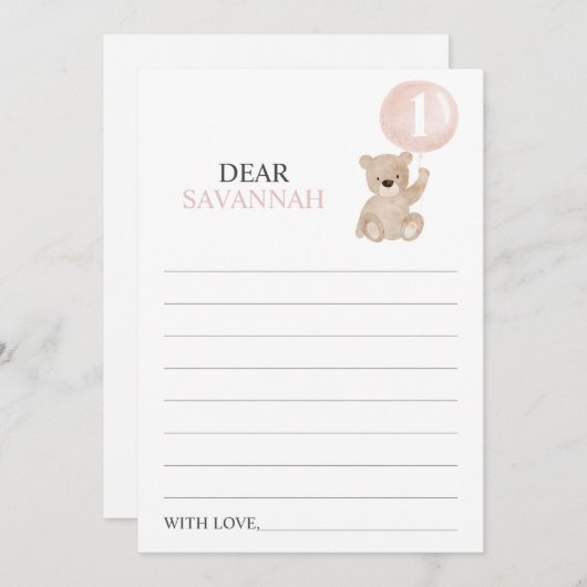 Beary First Birthday Time Capsule Message Card Feestdagenkaart (Voorkant / Achterkant)