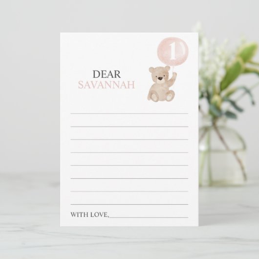 Beary First Birthday Time Capsule Message Card Feestdagenkaart (Staand voorkant)