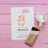 Beary First Pink Balloon 1st Birthday Teddy Kaart