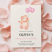 Beary First Pink Balloon 1st Birthday Teddy Kaart