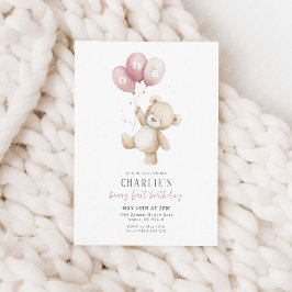 Beary First Pink Balloon Boy 1st Birthday Teddy Kaart