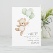 Beary First Sage Ballon Jongen 1e Verjaardag Teddy Kaart (Staand voorkant)