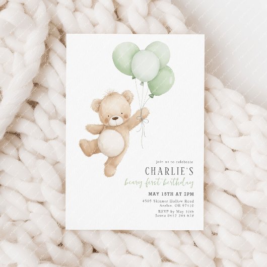 Beary First Sage Ballon Jongen 1e Verjaardag Teddy Kaart