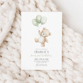 Beary First Sage Green Balloon Boy 1st Birthday Kaart