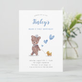 Beary First Teddy Bear Boy Birthday Part Kaart (Staand voorkant)