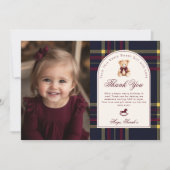 Beary Fun Preppy Meisje 1e Verjaardag Dank u Kaart (Voorkant)