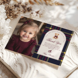 Beary Fun Preppy Meisje 1e Verjaardag Dank u Kaart